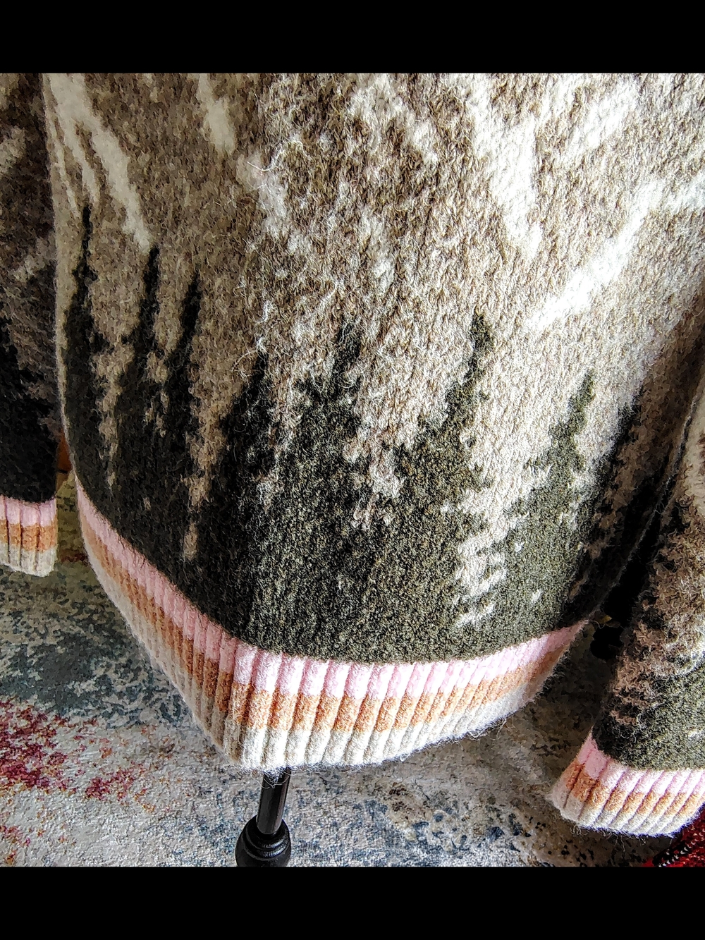 Neutral Forest-Print Zip Cardigan Sweater - Beige/Green - Picture 5 of 6